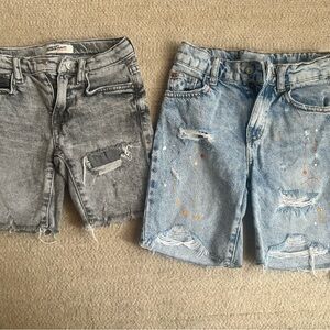 Zara Kids Distressed Denim Shorts - Gray and Light Blue
